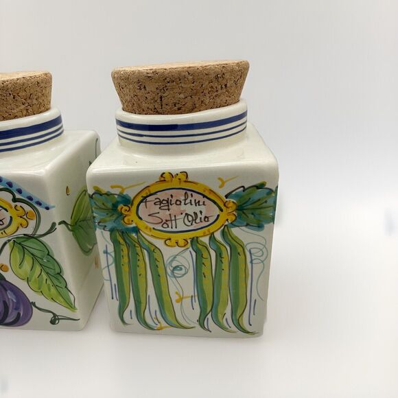Vintage Italian Ceramic Canisters D'Arna Perugia With Cork Lids Set Of 4 - Picture 8 of 15